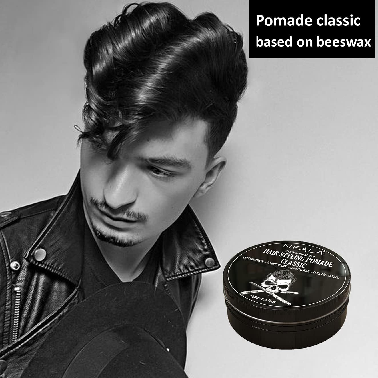 Neala Classic Pomade - 150g - Vitamiinilla E ja mehiläisvahalla rikastettu vaha - Kiiltävä pinta, keskipehmeä pito